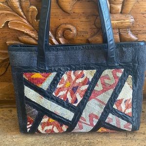 Rare Vintage Joan & David Kilim Large Carpet Shoulder Bag Handmade USA